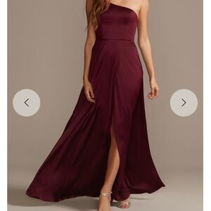David's Bridal One-Shoulder Burgundy Evening Gown